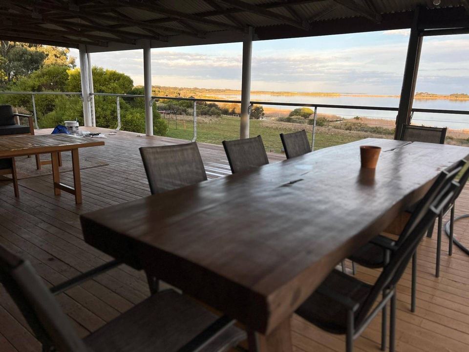 Outdoor dining table on the deck